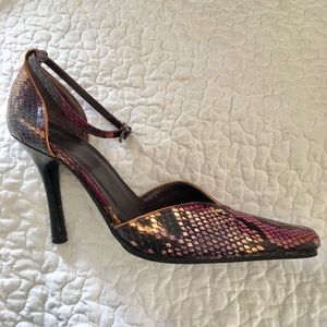 Italian Snakeskin Ankle Strap Heels